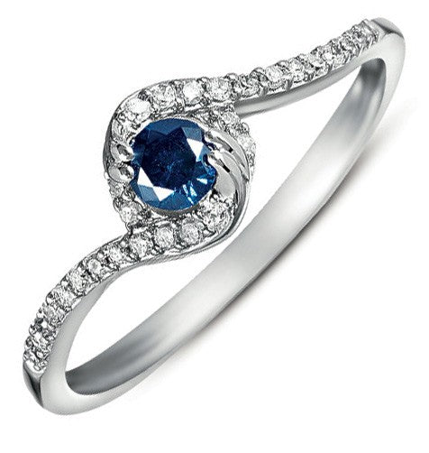 1 Carat Blue Sapphire and Moissanite Diamond Halo Engagement Ring in 10k White Gold