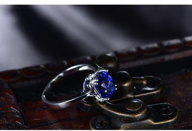 1 Carat cushion cut Blue Sapphrie Solitaire Unique Engagement Ring in White Gold