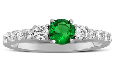 1 Carat Emerald and Moissanite Diamond Engagement Ring in Gold