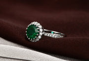 1 Carat Emerald and Moissanite Diamond Halo Engagement Ring in Gold