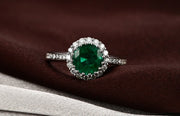 1 Carat Emerald and Moissanite Diamond Halo Engagement Ring in Gold