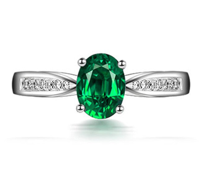 1 Carat Green Emerald and Moissanite Diamond Engagement Ring in White Gold