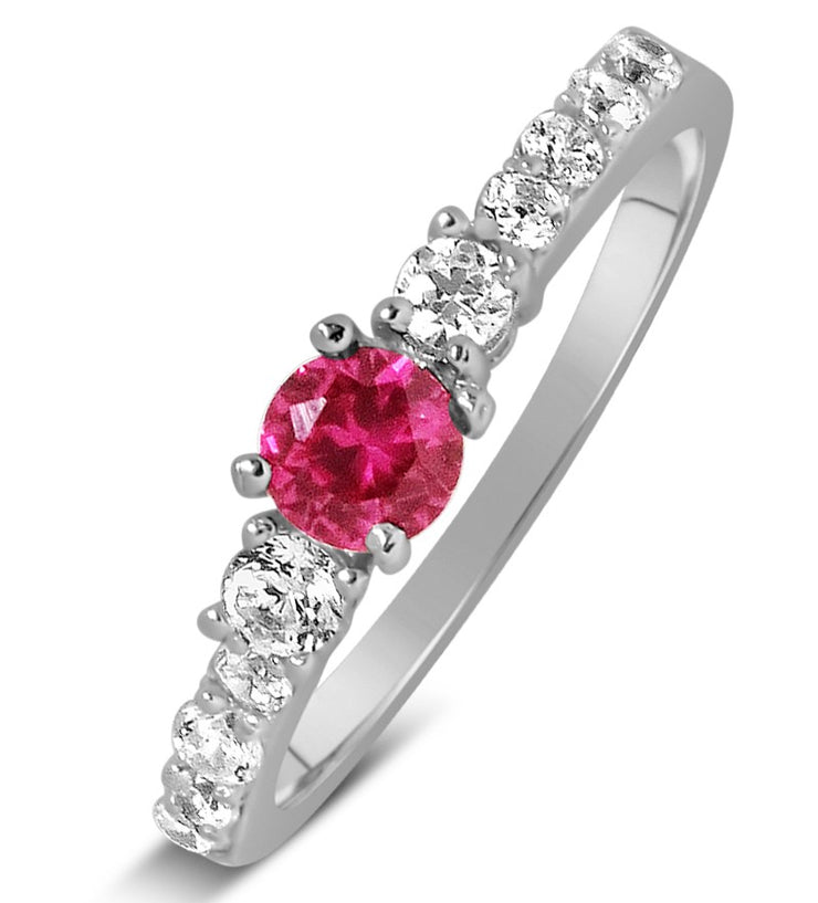 1 Carat Ruby and Moissanite Diamond Wedding Ring Set in Gold