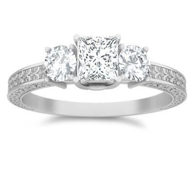 Antique Moissanite Engagement Ring 1.25 Carat Princess Cut Moissanite 