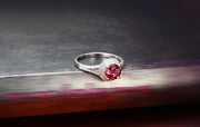 1 Carat Round cut Red Ruby and Moissanite Diamond Halo Engagement Ring in White Gold for Women