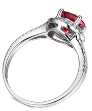 1 Carat Round cut Red Ruby and Moissanite Diamond Halo Engagement Ring in White Gold for Women