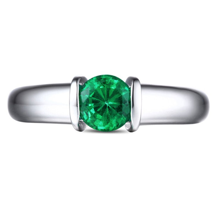 1 Carat Round Emerald Gemstone Solitaire Engagement Ring in White Gold