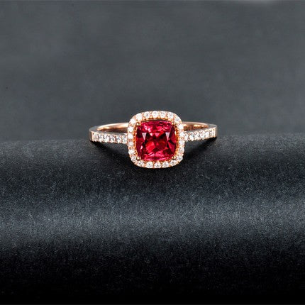 1 Carat Ruby and Moissanite Diamond Antique Engagement Ring in Rose Gold