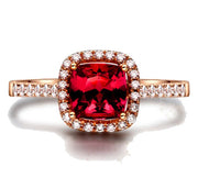 1 Carat Ruby and Moissanite Diamond Antique Engagement Ring in Rose Gold