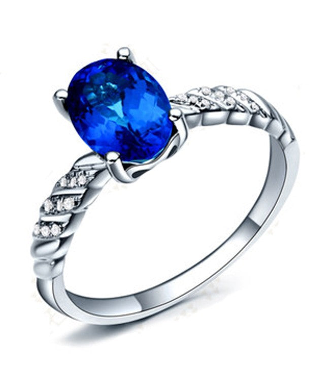 1 Carat Sapphire and Moissanite Diamond Halo Engagement Ring in White Gold