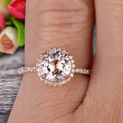 Round Cut 1.50 Carat Morganite Engagement Ring Wedding Ring On 10k Rose Gold Halo Art Deco Anniversary Gift