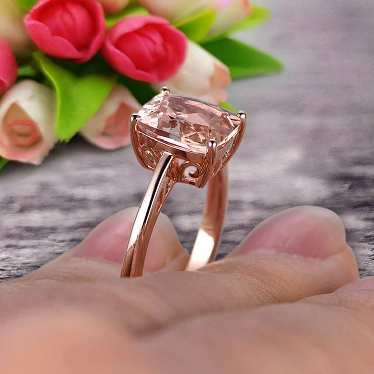 Cushion Cut 1 Carat Morganite Engagement Ring Wedding Ring Promise Ring 10k Rose Gold Solitaire Anniversary Ring 