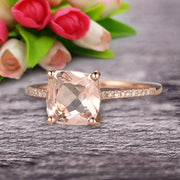 Cushion Cut 1.50 Carat Morganite Engagement Ring Wedding Ring 10k Rose Gold Unique Basket Prongs