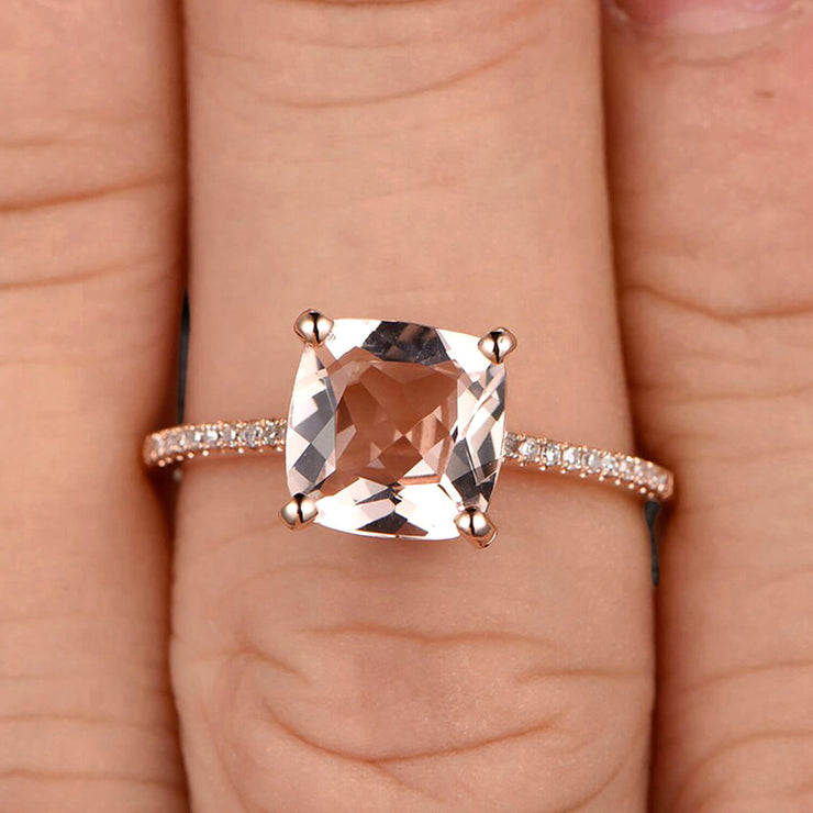 Cushion Cut 1.50 Carat Morganite Engagement Ring Wedding Ring 10k Rose Gold Unique Basket Prongs