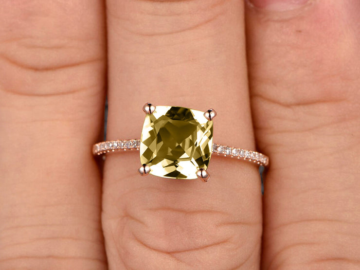 Cushion Cut 1.50 Carat Champagne Diamond Moissanite Engagement Ring Wedding Ring 10k Rose Gold Unique Basket Prongs