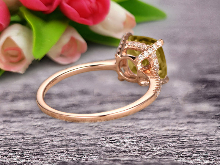 Cushion Cut 1.50 Carat Champagne Diamond Moissanite Engagement Ring Wedding Ring 10k Rose Gold Unique Basket Prongs