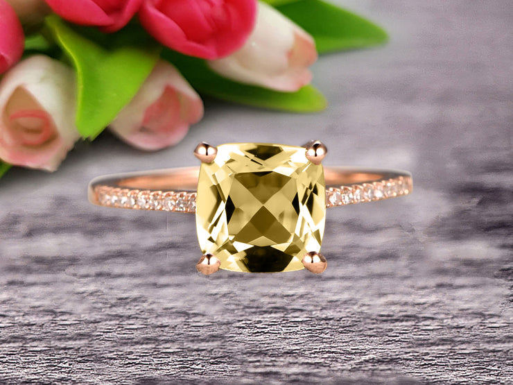 Cushion Cut 1.50 Carat Champagne Diamond Moissanite Engagement Ring Wedding Ring 10k Rose Gold Unique Basket Prongs