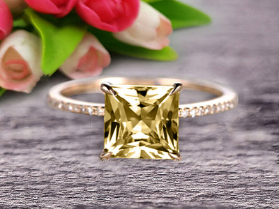 1.25 Carat Princess Cut Champagne Diamond Moissanite Engagement Ring Wedding Ring 10k Yellow Gold Curved Basket Claw Prongs Art Deco Anniversary Ring