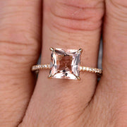 1.25 Carat Princess Cut Morganite Engagement Ring Wedding Ring 10k Yellow Gold Curved Basket Claw Prongs Art Deco Anniversary Ring