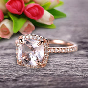 1.75 Carat Cushion Cut Morganite Engagement Ring Wedding Ring Promise Ring 10k Rose Gold Claw Prong Stacking Band Anniversary Gift