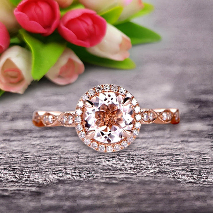 1.50 Carat Round Cut Gemstone Morganite Engagemrnt Ring Pink Morganite Ring On 10k Rose Gold Promise Ring