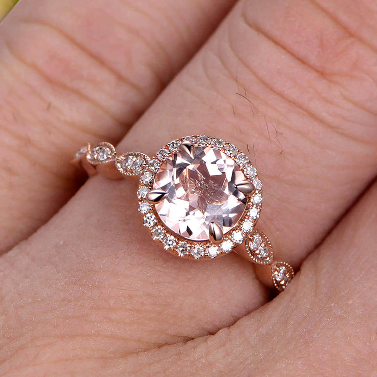 1.50 Carat Round Cut Gemstone Morganite Engagemrnt Ring Pink Morganite Ring On 10k Rose Gold Promise Ring