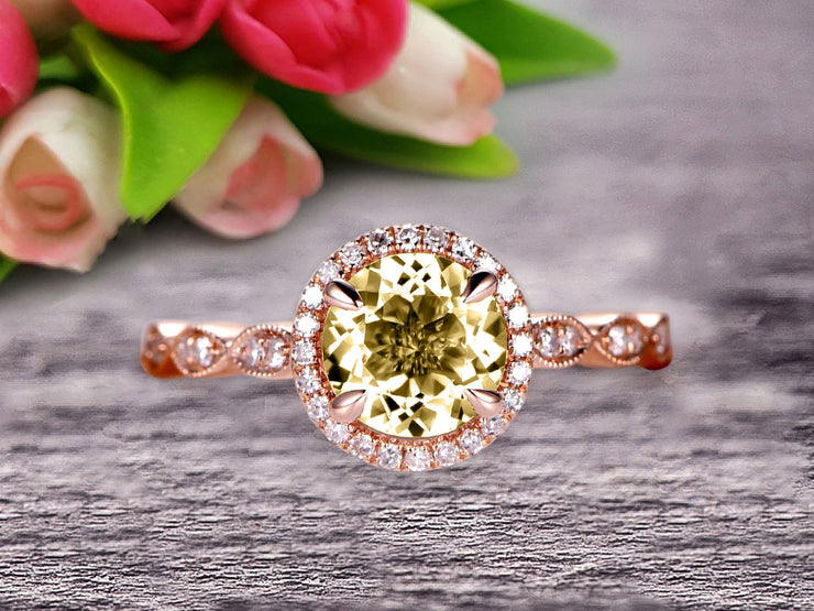 1.50 Carat Round Cut Gemstone Champagne Diamond Moissanite Engagemrnt Ring Champagne Diamond Moissanite Ring On 10k Rose Gold Promise Ring