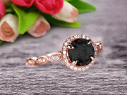 1.50 Carat Round Cut Gemstone Black Diamond Moissanite Engagemrnt Ring Pink Black Diamond Moissanite Ring On 10k Rose Gold Promise Ring