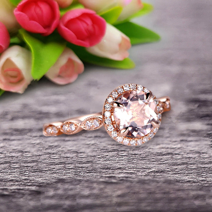 1.50 Carat Round Cut Gemstone Morganite Engagemrnt Ring Pink Morganite Ring On 10k Rose Gold Promise Ring