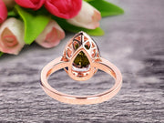 Pear Shape 1.50 Carat Champagne Diamond Moissanite Engagement Ring On 10k Rose Gold Halo Wedding Anniversary Promise Bridal Eternity Ring