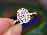 1.50 Ct Oval cut Halo Moissanite Wedding Ring 