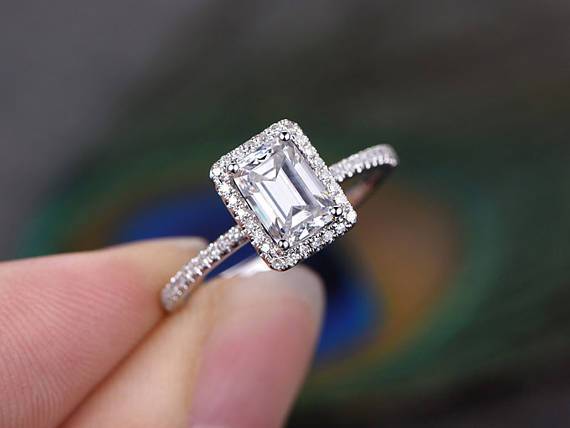 1.50 Ct Halo Moissanite & Diamond Wedding Ring in 10k White Gold
