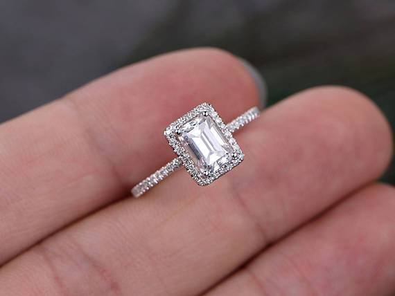 1.50 Ct Halo Moissanite & Diamond Wedding Ring 