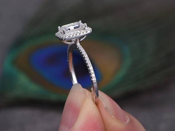 1.50 Ct Halo Moissanite & Diamond Wedding Ring in 10k White Gold
