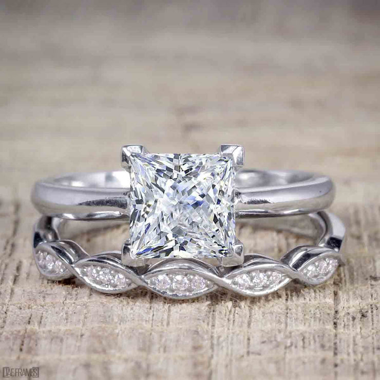 1.50 Carat Moissanite and Diamond Trio Bridal Ring Set in 10k White Gold
