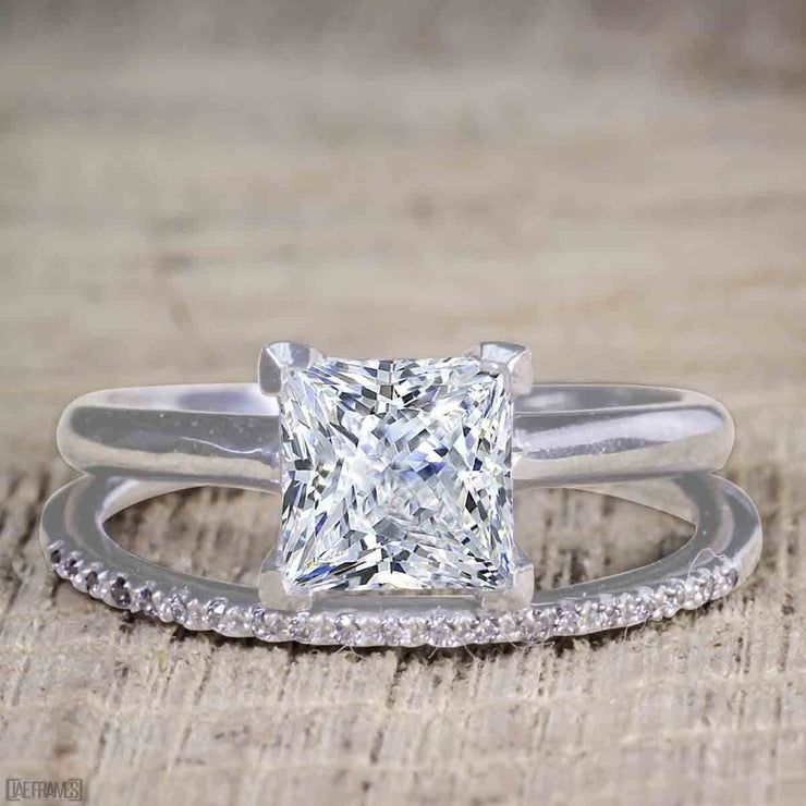 Art Deco 1.25 Carat Moissanite and Diamond Bridal Set 