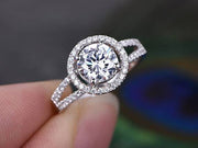 Unique 1.50 Ct Round cut Halo Moissanite and Diamond Wedding Ring 