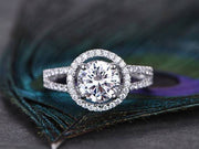 Unique 1.50 Ct Round cut Halo Moissanite and Diamond Wedding Ring 