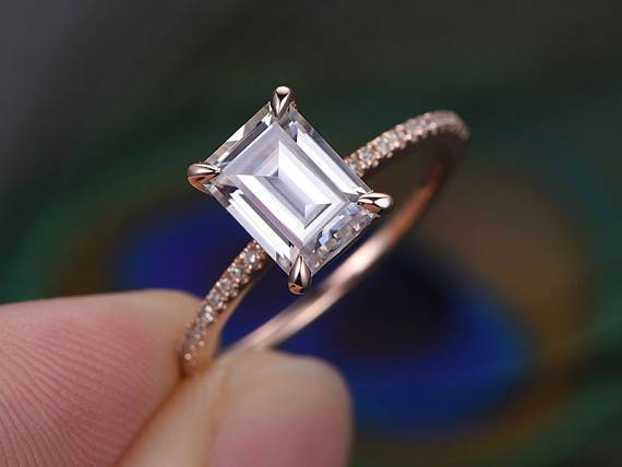 1.25 ct Moissanite & Diamond Engagement Ring in Semi Eternity Rose Gold
