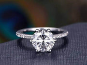 1.25 Carat Round Cut Moissanite and Diamond Engagement Ring in 10k White Gold
