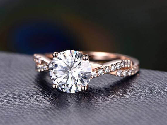 Artdeco 1.25 Carat Infinity Moissanite and Diamond Engagement Ring in Rose Gold
