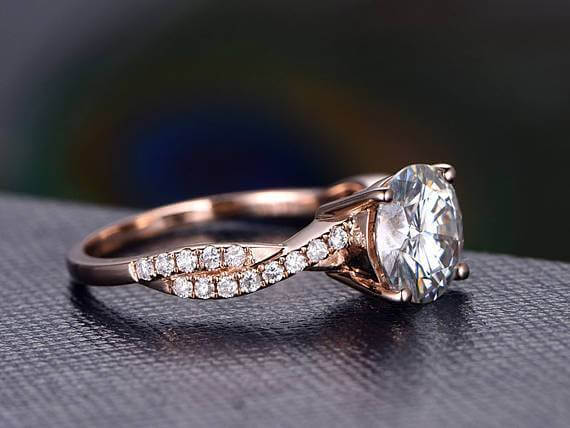 Artdeco 1.25 Carat Infinity Moissanite and Diamond Engagement Ring in Rose Gold
