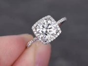 1.50 Carat Halo Moissanite and Diamond Engagement Ring in 10k White Gold
