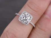 1.50 Carat Halo Moissanite and Diamond Engagement Ring in 10k White Gold
