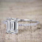 1.25 Carat Emerald cut Moissanite & Diamond Bridal Ring Set in White Gold
