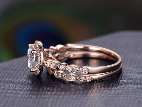 2 Carat Halo Moissanite and Diamond Wedding Ring set in 10k Rose Gold
