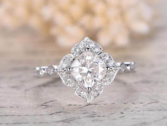 1.25 Ct Moissanite and Diamond Wedding Ring Cushion Cut 