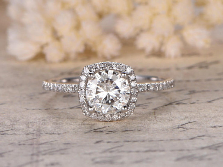 Vintage 1.25 Carat Moissanite and Diamond Bridal Set in 10k White Gold
