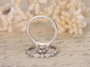 Superb 1.50 Carat Pear cut Moissanite & Diamond Wedding Ring Set in 10k White Gold