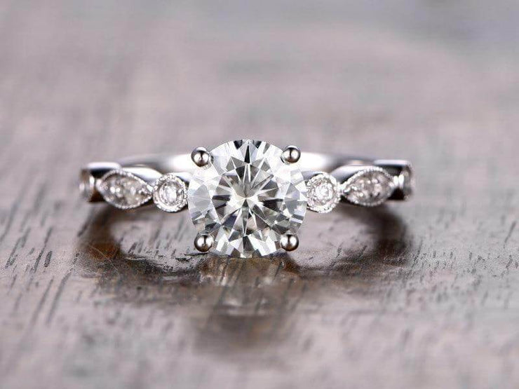 Artdeco 1.25 Carat Moissanite and Diamond Engagement Ring 